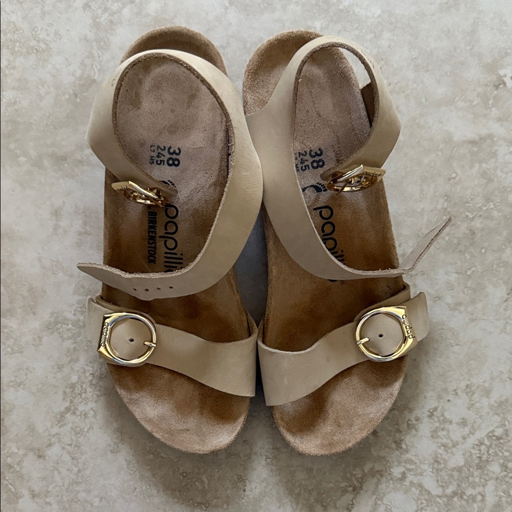 Papillio Women's Tan Sandals with Gold Buckles
